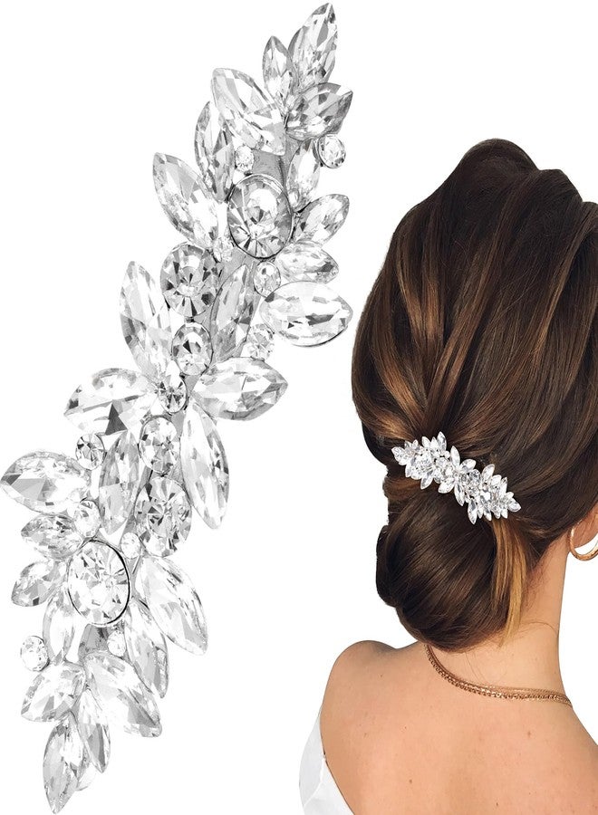 ANCIRS Rhinestone Hair Clips, Crystal Hair Clip for Wedding, Silver Wedding Hair Pins, Sparkly French Hair Barrettes for Bridal Brides Women Thick Long Hair (1 Pcs) - Image 1